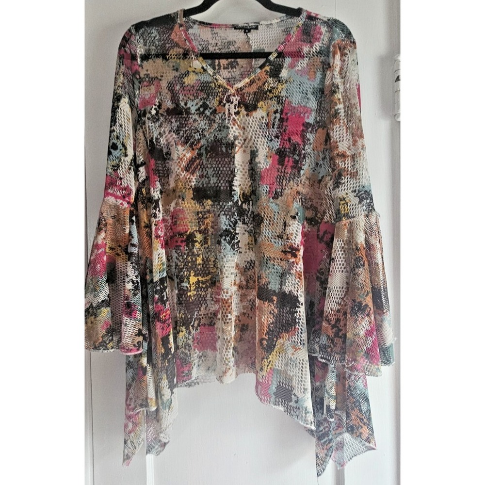Dor Dor Couture multicolor boho mesh cover up bell sleeve womens M